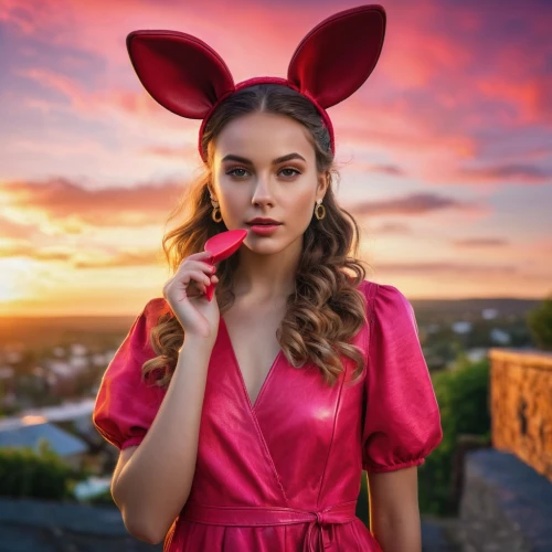 minnie mouse,easter bunny,red bow,scarlet witch,minnie,bunny,easter theme,mouseketeer,pink bow,margairaz,bunni,bunnie,hailee,devil,girl in red dress,wabbit,cartoon bunny,easter,disneyfied,rabbit ears,Photography,General,Fantasy