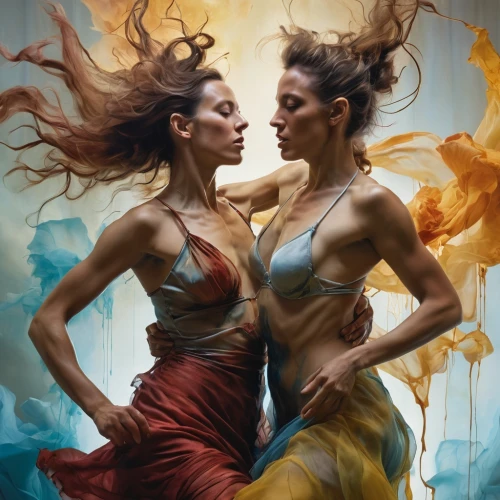 dancers,fischl,heatherley,bodypainting,fluidity,dance with canvases,labovitz,dossi,body painting,vinoodh,leibovitz,contradanza,bodypaint,contemporanea,oil painting on canvas,rhinemaidens,corsaire,sprint woman,danza,oil painting,Photography,General,Realistic