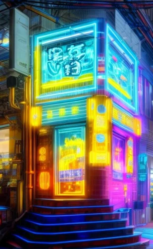 neon coffee,retro diner,cinema strip,store fronts,storefronts,neon sign,cybercity,cybertown,neon light,spaceland,neon light drinks,neon drinks,colorful city,shopfronts,neon lights,neon tea,soda shop,neon human resources,art deco background,drugstore,Realistic,Foods,None