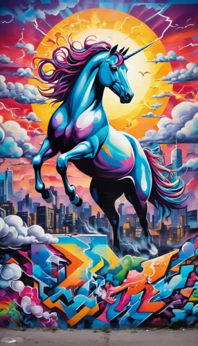 colorful horse,welin,painted horse,unicorn art,pegasys,unicorn background,graffiti art,pegaso,darkhorse,grafite,skyhorse,pegasi,rainbow unicorn,pegasus,chevaux,unicorn and rainbow,cheval,unicorn,dream horse,carnival horse,Conceptual Art,Graffiti Art,Graffiti Art 09