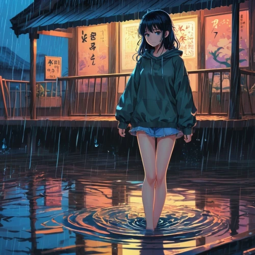 in the rain,rainy,rainwear,walking in the rain,umbrella,umbrellas,raincoat,rainy season,rain,rainy day,rainfall,blue rain,rainy weather,rained,heavy rain,asian umbrella,raining,monogatari,ukrainy,kumiko,Illustration,Japanese style,Japanese Style 03