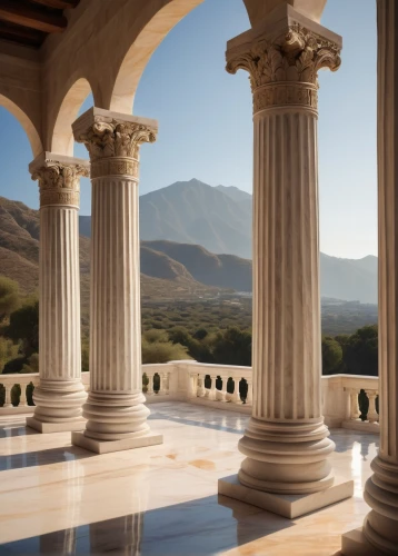 pillars,peristyle,columns,three pillars,zappeion,colonnades,marble palace,doric columns,palladian,palladianism,crillon,celsus library,colonnade,gandzasar,pergamon,greek temple,moncayo,amanresorts,yerlikaya,palatial,Conceptual Art,Daily,Daily 18