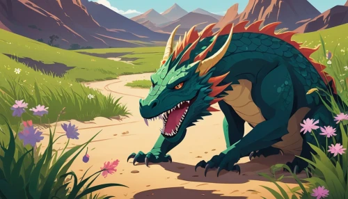 forest dragon,painted dragon,moraine,taittiriya,springtime background,dragon of earth,grassy,emerald lizard,dragonheart,littlefoot,mountain flower,sharptooth,drass,ragon,eragon,digital illustration,fantasy animal,game illustration,cynorhodon,jaggi,Unique,Paper Cuts,Paper Cuts 05