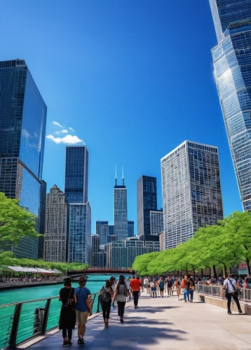 chicago skyline,chicago,chicagoland,streeterville,chicagoan,dearborn,metra,detriot,lakefront,birds of chicago,lake shore,dusable,rencen,ilitch,navy pier,illinoisan,chicagoans,illinoian,sears tower,preckwinkle,Illustration,Realistic Fantasy,Realistic Fantasy 26