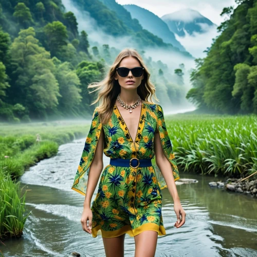 tereshchuk,marloes,green waterfall,prinsloo,the blonde in the river,vietnam,boho,tropical greens,dvf,verdant,cailin,green summer,girl on the river,frederikke,amazonia,tropical jungle,paltrow,jungly,girl in flowers,neotropical