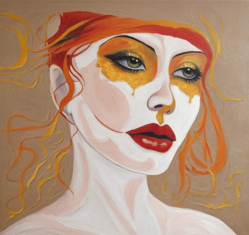 painted lady,gold paint strokes,gold paint stroke,golden mask,vanderhorst,nielly,bocek,woman face,orange blossom,woman's face,oil paint,oil painting on canvas,lacombe,jasinski,yellow skin,blonde woman,oil on canvas,yellow orange,acrylic paint,orange yellow,Illustration,Paper based,Paper Based 10