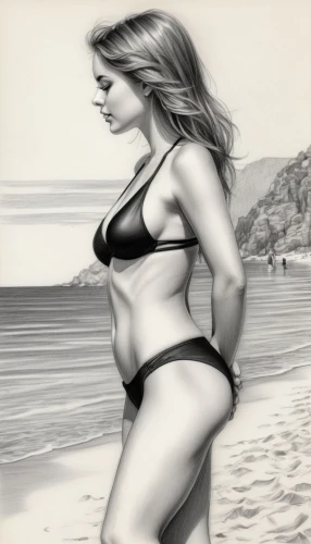 seaward,charcoal drawing,female model,airbrushing,advertising figure,beach background,beachgoer,rousey,beach scenery,charcoal pencil,guenter,rotoscoped,charcoal,dessin,pencil drawings,derivable,objectification,sand seamless,gisele,beachvolley,Illustration,Black and White,Black and White 30