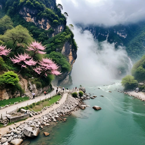 the valley of flowers,taroko,guizhou,wenchuan,danube gorge,sichuan,yangtze,tamenglong,72 turns on nujiang river,dujiangyan,indus,gorges of the danube,gioc village waterfall,southeast switzerland,tianchi,qinshan,yunnan,yangtse,japanese alps,haizhou