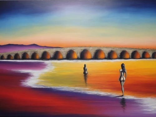 art painting,oil painting on canvas,rainbow bridge,aqueducts,peinture,pintura,mexican painter,bridging,oil painting,italian painter,pont du gard,hangman's bridge,pont,river of life project,indigenous painting,angel bridge,boho art,bridge,overbridges,golden bridge,Illustration,Abstract Fantasy,Abstract Fantasy 14