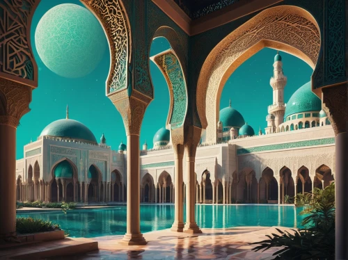 karakas,islamic architectural,grand mosque,mosques,big mosque,mihrab,hrab,mosque,abu dhabi mosque,hassan 2 mosque,andalus,tanura,sabaean,riad,arabic background,ghudayer,kanawa,king abdullah i mosque,oasis,jadiriyah,Illustration,Realistic Fantasy,Realistic Fantasy 47