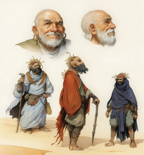 akkadians,biblical narrative characters,the three magi,mandaeans,canaanites,three wise men,glorantha,nephites,forbearers,the three wise men,ghaznavids,chalukyas,runequest,sasanians,wise men,dwarf sundheim,sassanians,khitans,acolytes,bedouins,Illustration,Realistic Fantasy,Realistic Fantasy 04