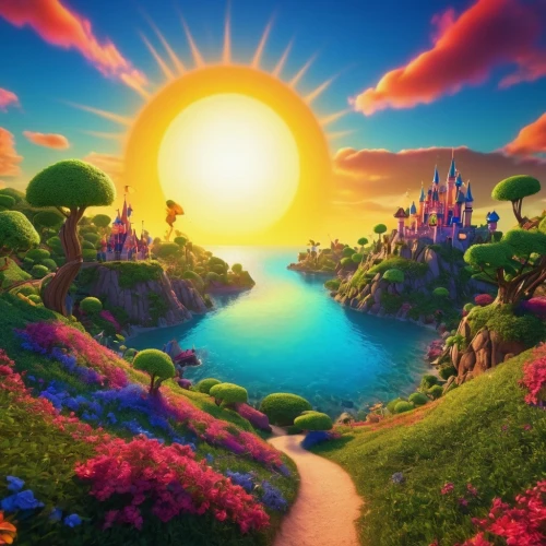 fairy world,fairyland,cartoon video game background,fantasy landscape,fantasy world,3d fantasy,imaginationland,fantasy picture,an island far away landscape,children's background,wonderlands,landscape background,dreamlands,summerland,delight island,dream world,fantasyland,fairy village,full hd wallpaper,neverland,Illustration,Realistic Fantasy,Realistic Fantasy 02