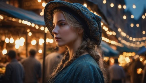 girl wearing hat,eponine,liesel,bokeh effect,the hat-female,bokeh,bokeh lights,background bokeh,the hat of the woman,girl in a historic way,young model istanbul,woman's hat,cosette,mystical portrait of a girl,girl in a long,vintage woman,woman thinking,eilonwy,quirine,leighton,Photography,General,Fantasy