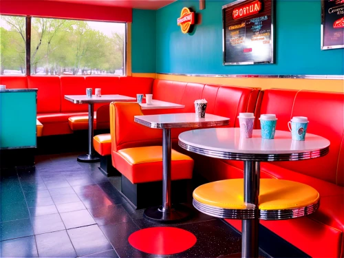 retro diner,eatery,seating area,diners,drive in restaurant,diner,tinseltown,banquette,dinette,saturated colors,neon coffee,restaurants,taqueria,bar stools,empty interior,mcquarters,atlantic grill,kitschy,color wall,patios,Conceptual Art,Daily,Daily 31