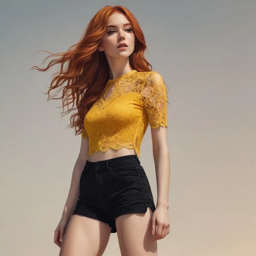 sunhwa,ginger rodgers,yellow orange,midriff,rousse,burcu,nyeon,agio,siryn,clary,hatun,yellow and black,orange color,redhead doll,pakorn,solar,yellow,redhair,butina,redheads,Conceptual Art,Fantasy,Fantasy 32