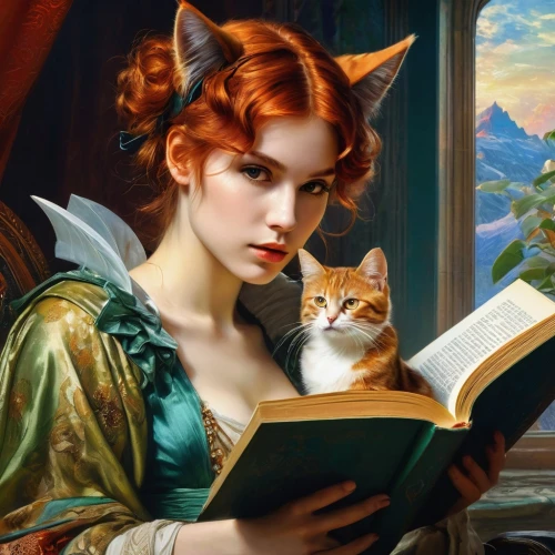 triss,fantasy portrait,book wallpaper,perugini,lectura,emile vernon,hildebrandt,romantic portrait,librarian,girl studying,calico cat,fantasy picture,kat,kittani,felino,bibliophile,reading,elizaveta,demelza,yelizaveta,Conceptual Art,Fantasy,Fantasy 05