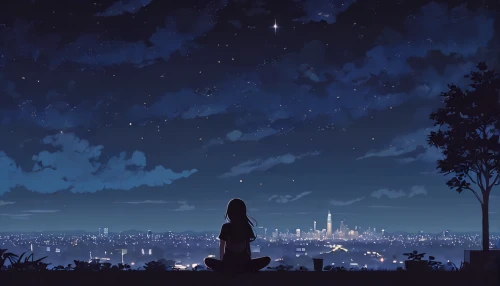 clear night,nightsky,night sky,violet evergarden,dusk background,starry sky,nightscape,city lights,the night sky,nighttime,starlight,night scene,moonlit night,night stars,evening atmosphere,evening city,blue hour,kizu,nocturne,nightfall,Illustration,Japanese style,Japanese Style 06