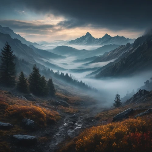 fantasy landscape,foggy landscape,alpine landscape,autumn mountains,autumn fog,mountain landscape,mountainous landscape,high alps,landscape mountains alps,autumn landscape,fantasy picture,landscape background,carpathians,foggy mountain,mountain scene,bernese highlands,the alps,the landscape of the mountains,nature landscape,alps,Photography,General,Fantasy