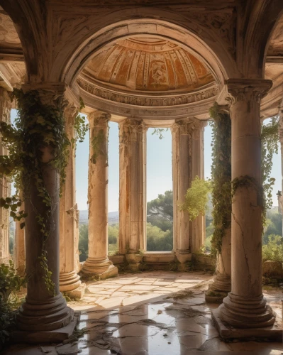 orangerie,pillars,cochere,jardiniere,temple of diana,colonnades,orangery,loggia,kykuit,witley,archly,marble palace,nostell,neoclassical,columns,pergola,three pillars,versailles,sulpice,ickworth,Illustration,Abstract Fantasy,Abstract Fantasy 14