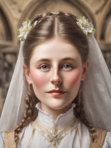 saint therese of lisieux,first communion,the bride,victorian lady,sspx,timoshenko,the angel with the veronica veil,communicants,dead bride,female doll,communicant,bride,bridei,nelisse,doll's facial features,girl in a historic way,bridal,victoriana,victorian style,young girl,Photography,Realistic
