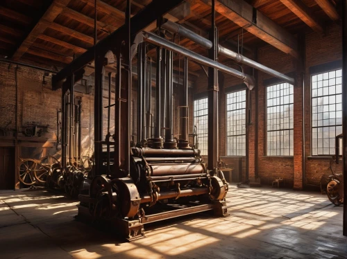 industrial hall,locomotive roundhouse,empty factory,zollverein,old factory,machinery,factory hall,steam engine,brickworks,old factory building,abandoned factory,brewery boiler,straw press,locomotive shed,saltworks,printing house,treadle,warehouse,matadero,seed machine,Illustration,Japanese style,Japanese Style 21