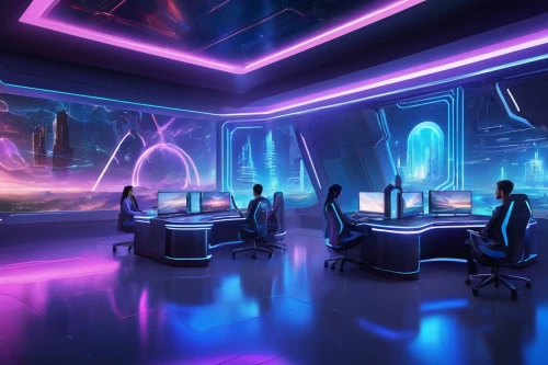 cybercafes,nightclub,ufo interior,spaceland,neon human resources,spaceship interior,neon light drinks,computer room,neon coffee,tron,neon drinks,futuristic art museum,meeting room,cyberworld,conference room,cyberscene,neon cocktails,cybertown,futuristic landscape,cybercafe,Illustration,Realistic Fantasy,Realistic Fantasy 01