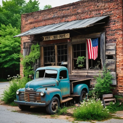 usa old timer,general store,americana,ford truck,auto repair shop,rust truck,abandoned old international truck,appalachia,vintage vehicle,farmstand,abandoned international truck,brimfield,tennesse,rustic,old vehicle,barnwood,delivery truck,garaged,pickup truck,american car,Art,Artistic Painting,Artistic Painting 34