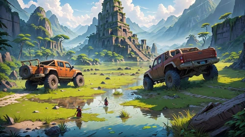 overland,off-road vehicles,onrush,jeep,jeeps,game illustration,mountain world,off-road vehicle,off road vehicle,valley,overlanders,off road,mountain scene,canyon,off-road car,world digital painting,expedition,mountain valley,jeep rubicon,offroad,Anime,Anime,General