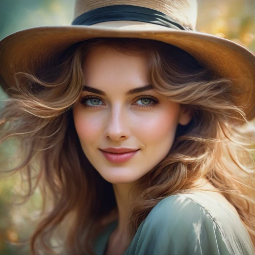 girl wearing hat,brown hat,romantic portrait,natural cosmetics,woman's hat,the hat-female,beautiful woman,beautiful young woman,straw hat,vintage woman,romantic look,countrywomen,woman portrait,countrywoman,women's cosmetics,beautiful women,the hat of the woman,natural cosmetic,a charming woman,attractive woman,Conceptual Art,Daily,Daily 32