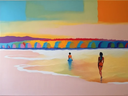 girl on the dune,bathers,demoiselles,girl on the river,girl walking away,mousseau,woman walking,beach landscape,dubbeldam,oil painting on canvas,art painting,indigenous painting,sunbathers,girl in a long,abstract painting,carol colman,fabric painting,dance with canvases,pintura,saturated colors,Illustration,Abstract Fantasy,Abstract Fantasy 08