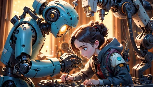 nezha,mechanician,girl at the computer,mech,cybersitter,watchmaker,automaton,cybersmith,cyberia,automatons,roboticist,makita,cyberdog,mechana,mecha,tenno,cyberpunks,robotics,engraver,ryobi,Anime,Anime,Cartoon