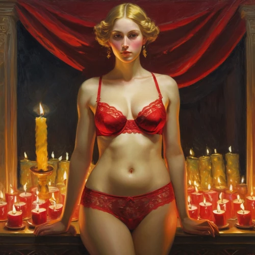 candlelit,golden candlestick,melisandre,burning candles,burning candle,fire angel,valentine candle,candlelight,candlelights,lady in red,candle,fire eater,baccarat,candlemaker,lilith,burlesque,red,fire siren,red gift,vermelho,Art,Classical Oil Painting,Classical Oil Painting 20