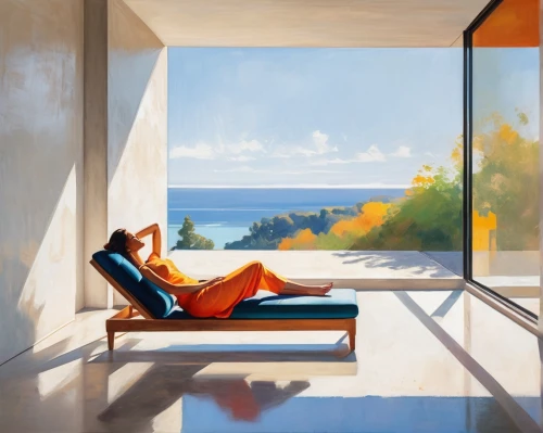 vettriano,window with sea view,seaside view,oceanview,fischl,ocean view,sunroom,idyll,fresnaye,oceanfront,recline,reclining,idyllic,relaxes,esalen,study,lounger,bluemner,tugendhat,mahdavi,Conceptual Art,Oil color,Oil Color 25