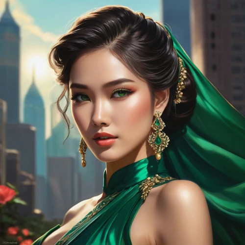 chryste,emerald,oriental princess,miss vietnam,asian woman,emeralds,vietnamese woman,asian vision,eldena,oriental girl,fantasy portrait,green dress,world digital painting,xianwen,lijia,cuban emerald,cleopatra,azerbaijan azn,fantasy art,mulan,Photography,Fashion Photography,Fashion Photography 24