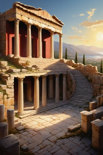 greek temple,knossos,palace of knossos,ephesus,laodicea,herodium,artemis temple,amphipolis,leptis,dougga,delphi,tiryns,acropolis,messene,celsus library,mycenaean,mycenae,segesta,erechtheion,mylonas,Conceptual Art,Oil color,Oil Color 06