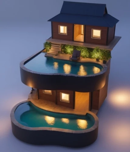 floating island,3d rendering,floating islands,floating huts,3d render,pool house,seasteading,3d rendered,3d model,roof top pool,smart home,render,luxury property,artificial islands,house by the water,miniature house,landscape design sydney,ambient lights,houses clipart,infinity swimming pool
