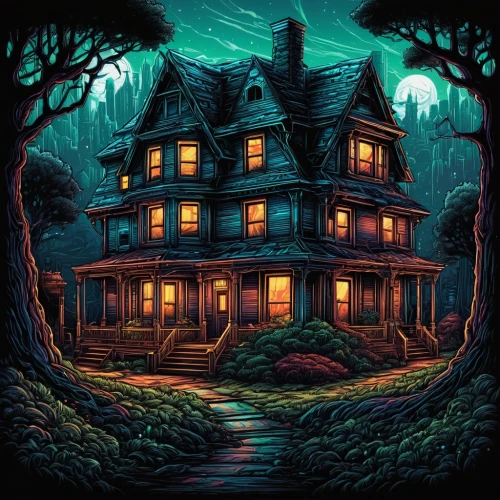 witch's house,witch house,the haunted house,halloween illustration,haunted house,halloween scene,house in the forest,halloween poster,creepy house,haddonfield,woodring,halloween background,house silhouette,haunted forest,lonely house,hauntings,forest house,victorian house,haunted castle,haunted,Illustration,Realistic Fantasy,Realistic Fantasy 25