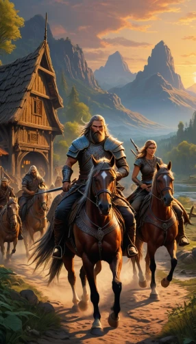 rohirrim,townsmen,nargothrond,gotrek,dragonlance,horse riders,beleriand,scythian,townsfolk,horse herd,warband,horseback,highwaymen,warhorses,horsemen,clanranald,tuatha,stockmen,riftwar,western riding,Illustration,American Style,American Style 07