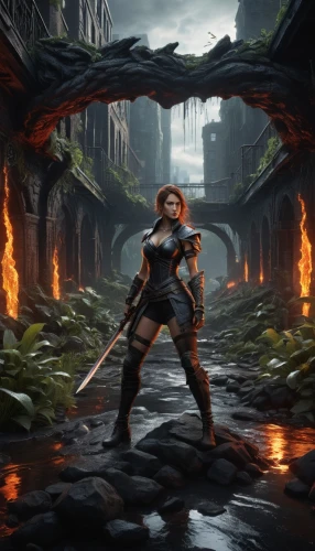 cirta,female warrior,liora,nosgoth,teela,sandahl,neverwinter,riven,huntress,background ivy,chakan,aveline,lonka,bloodrayne,leona,kuribayashi,tiber riven,karai,swordswoman,crytek,Illustration,Realistic Fantasy,Realistic Fantasy 17