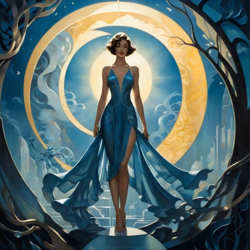 oshun,art deco woman,blue moon rose,blue enchantress,queen of the night,margaery,amphitrite,blue moon,leota,sigyn,hecate,persephone,blue rose,selene,sorceress,hesperides,baoshun,zodiac sign libra,moon phase,ozma,Illustration,Vector,Vector 18