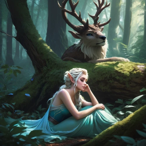 dryad,dryads,thranduil,elven forest,mirkwood,fantasy picture,fauns,elven,fantasy portrait,margaery,galadriel,faires,wood elf,elvish,fantasy art,maenads,nissa,elsa,faerie,deer illustration,Conceptual Art,Fantasy,Fantasy 11