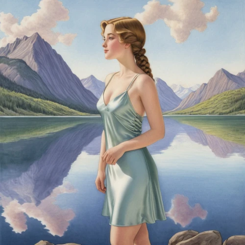 delvaux,art deco woman,girl on the river,colville,tretchikoff,world digital painting,heatherley,whitmore,art deco background,godward,vettriano,mountainlake,birnerova,the blonde in the river,sigyn,girl in a long dress,vesta,dove lake,cielo,currin,Illustration,Black and White,Black and White 22