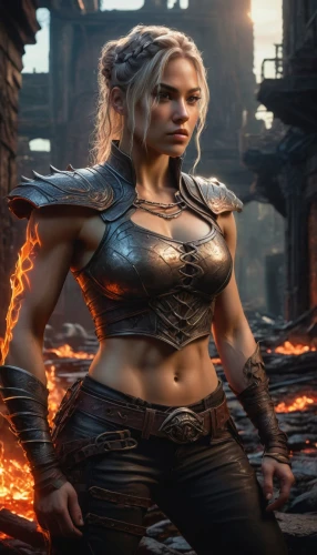 female warrior,cirta,thundra,liora,sandahl,sindel,hippolyta,rafaela,vaivara,warrior woman,ciri,amora,dunkelman,gwendoline,fire background,freya,sigurdardottir,thorhild,karavas,elona,Illustration,Realistic Fantasy,Realistic Fantasy 03