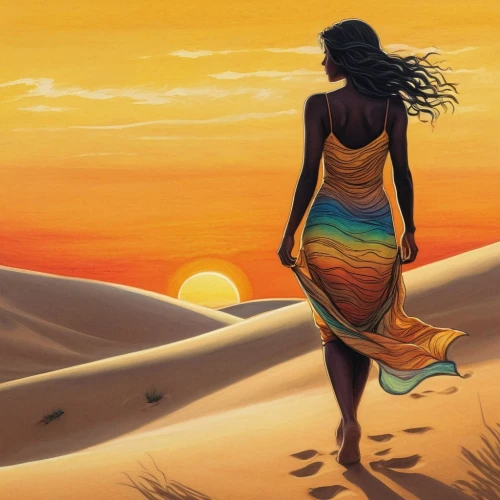 girl on the dune,azilah,binti,namib,kemet,moana,oshun,desert background,african woman,sundancer,afrofuturism,sahara,umoja,sunquest,world digital painting,girl in a long dress,digital painting,woman silhouette,tassili n'ajjer,sand road,Illustration,Black and White,Black and White 16