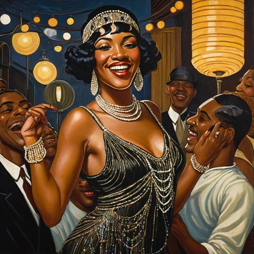 sarah vaughan,leontyne,roaring 20's,ella fitzgerald,roaring twenties,ester williams-hollywood,jazz singer,blues and jazz singer,ella fitzgerald - female,vintage illustration,great gatsby,lily of the nile,whitmore,twenties,winfrey,manigault,african american woman,dreamgirls,pettiford,ann margarett-hollywood,Art,Classical Oil Painting,Classical Oil Painting 43