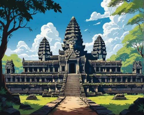 angkor,cambodia,angkor wat,temples,angkor wat temples,borobudur,angkor thom,gopura,lanka,baan,artemis temple,prasat,asian architecture,borobodur,candi rara jonggrang,temple,sukhothai,nyepi,angsana,vihara,Illustration,Japanese style,Japanese Style 06