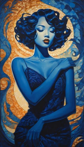 leota,flamenca,nereid,tretchikoff,venus,blue painting,baoshun,sirena,andromeda,la violetta,blue moon,oshun,viveros,azul,duenas,amphitrite,dubbeldam,aquarius,musidora,indigo,Illustration,Japanese style,Japanese Style 15