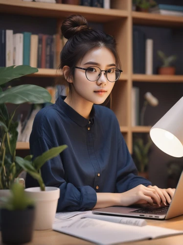 girl at the computer,girl studying,women in technology,secretarial,writing articles,reading glasses,night administrator,desk lamp,learn to write,blur office background,assistantship,samcheok times editor,correspondence courses,distance learning,content writing,computerologist,office worker,programadora,computer addiction,diligent,Illustration,Japanese style,Japanese Style 09