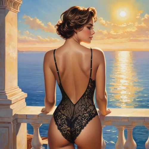 donsky,vettriano,italian painter,art painting,photorealist,follieri,hildebrandt,oil painting,guenter,dubbeldam,fantasy art,seaside view,oil painting on canvas,fantasie,capri,world digital painting,tretchikoff,scherfig,woman's backside,ocean view,Art,Classical Oil Painting,Classical Oil Painting 02