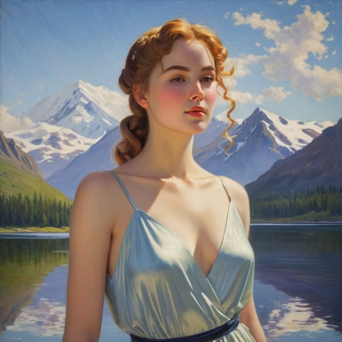 girl on the river,tretchikoff,the blonde in the river,birnerova,young woman,portrait of a girl,myrna,azzurro,whitmore,hildebrandt,tadzio,girl in a long dress,dietzen,lilian gish - female,retro woman,sierras,audrey,kostova,lycett,portrait background,Art,Classical Oil Painting,Classical Oil Painting 27